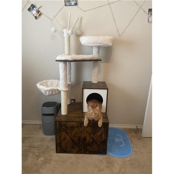 2-in-1 Modern Tower Cat Condo Cat Tree with Litter Box Enclosure, Rustic Brown - Picture 8 of 8